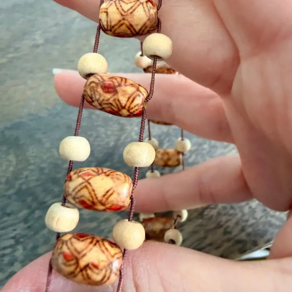 Boho Woven Painted Wood Beaded Stretch Bracelet